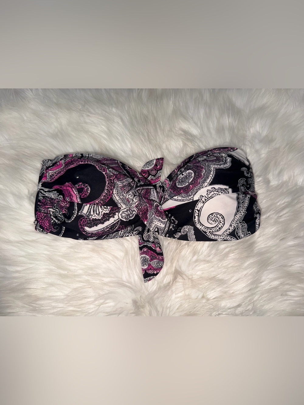 White House Black Market Black & Pink Paisley Bandeau Bikini Top